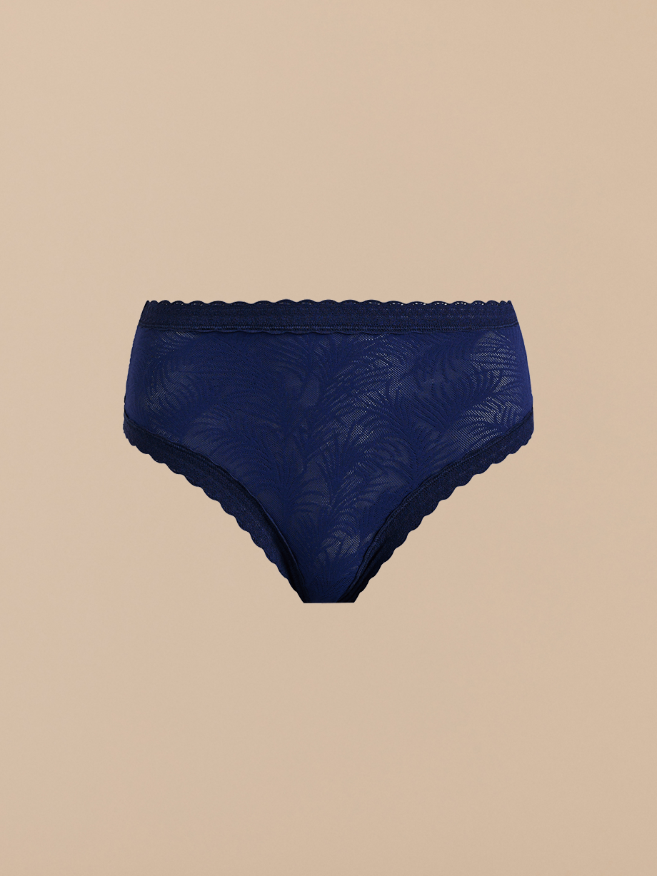 All Over Lace High-Waist Brief | Midnight Navy Palm