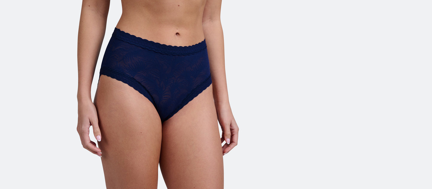 All Over Lace High-Waist Brief | Midnight Navy Palm