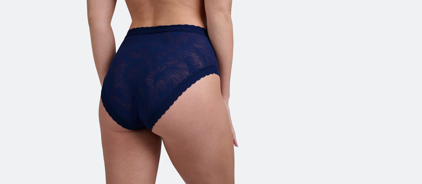 All Over Lace High-Waist Brief | Midnight Navy Palm